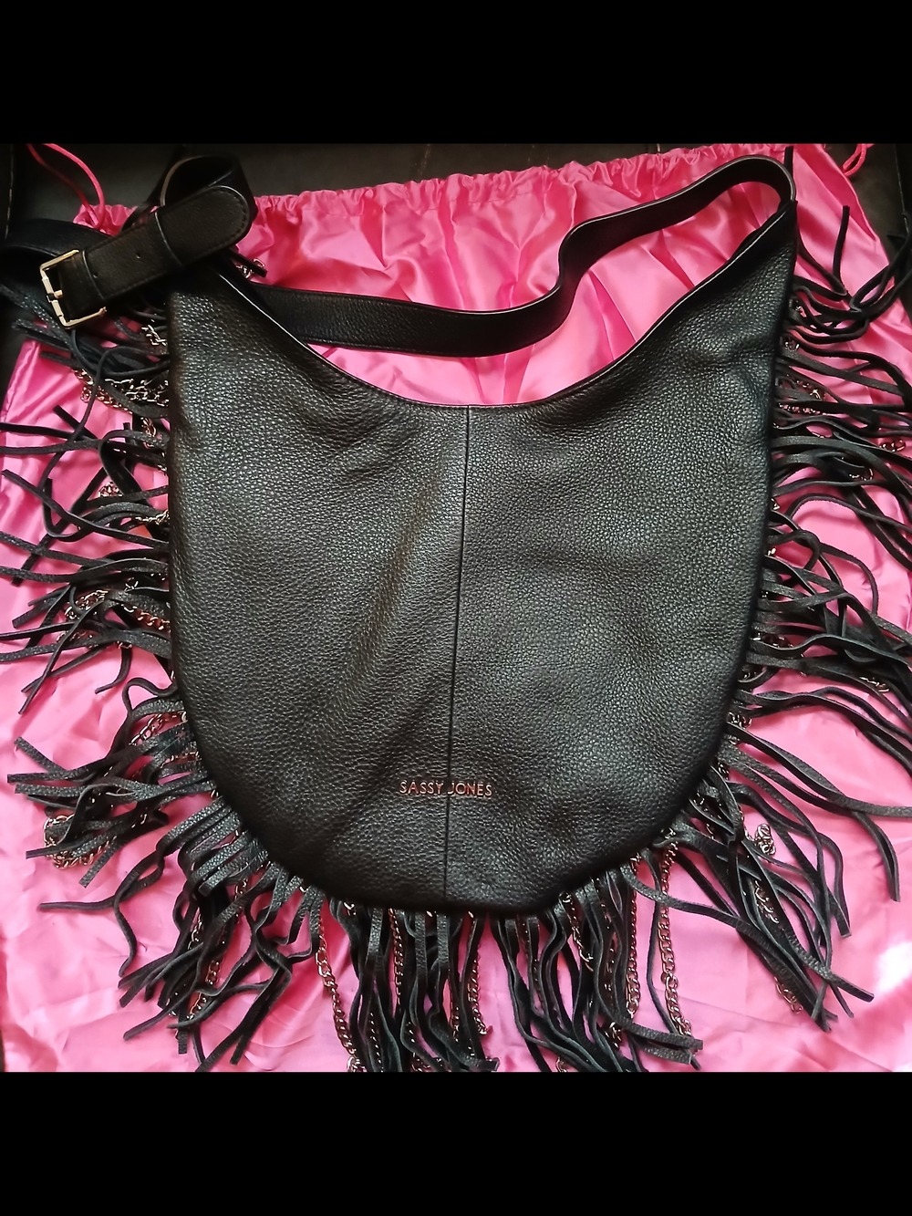 Sassy Jones Black Fringe Leather Shoulder Bag